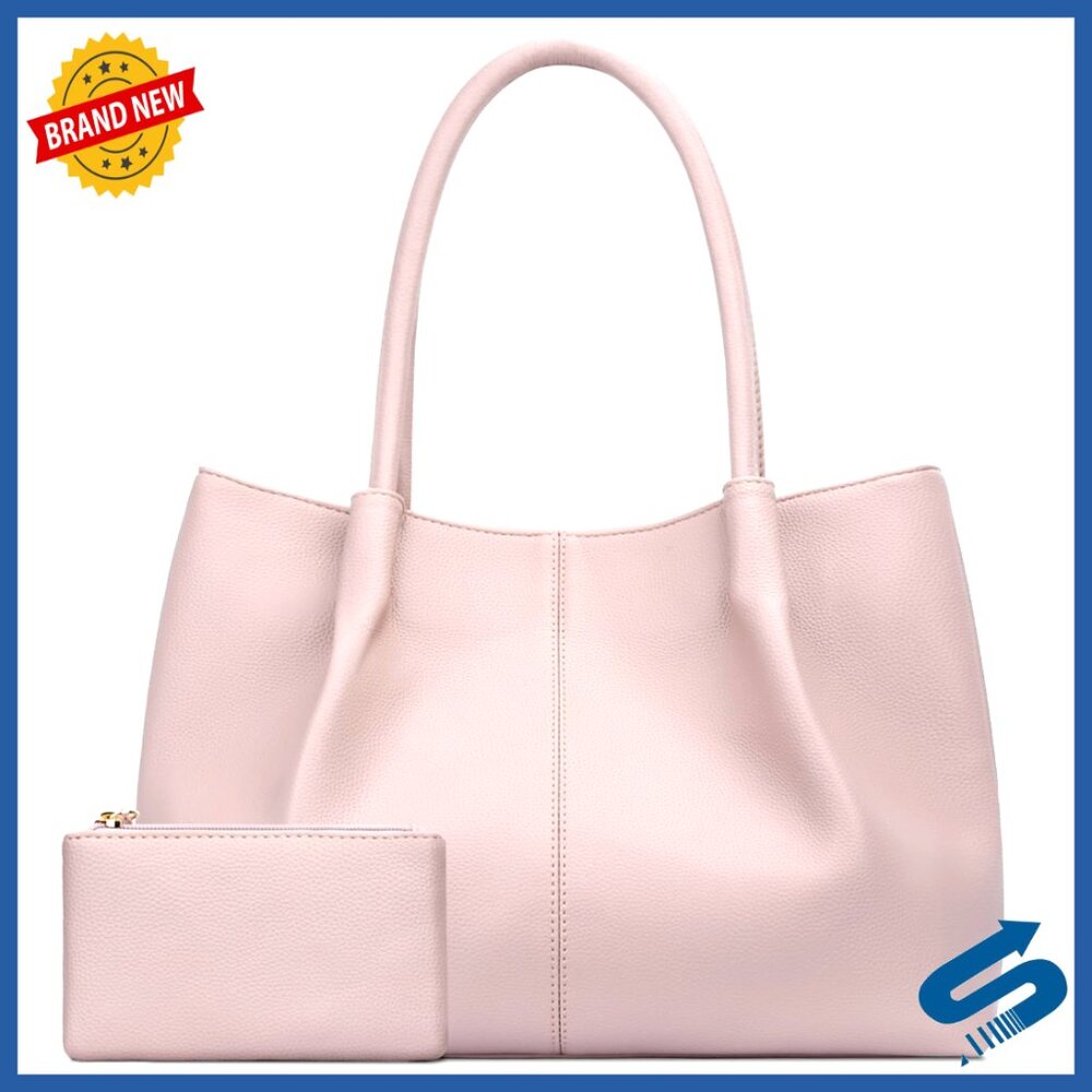 Large Vegan Leather Tote Bag with Zipper Pockets for Laptop & Travel